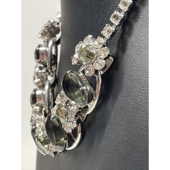 Juliana D&E CLEAR & SMOKY RHINESTONE 5 LINK NECKLACE Chunky Collar Vintage AL4.2 - Picture 5 of 16